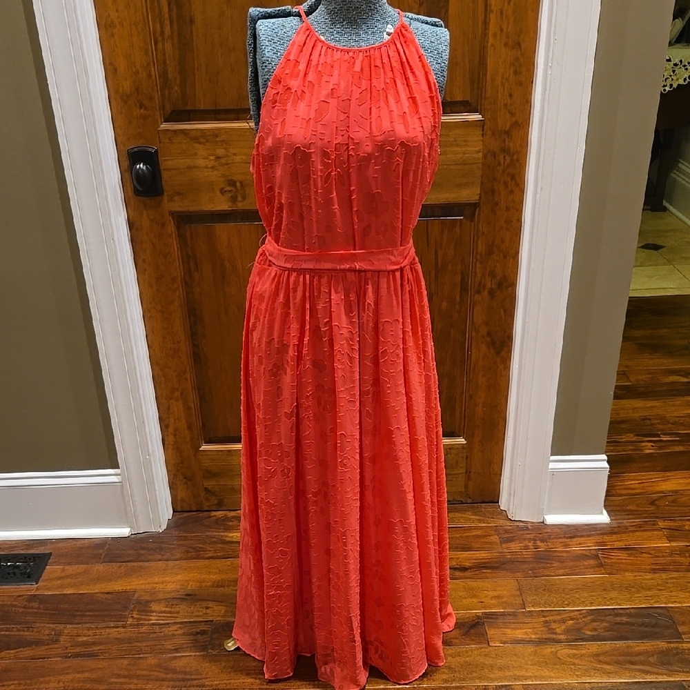 Elegant Coral Halter Maxi Dress